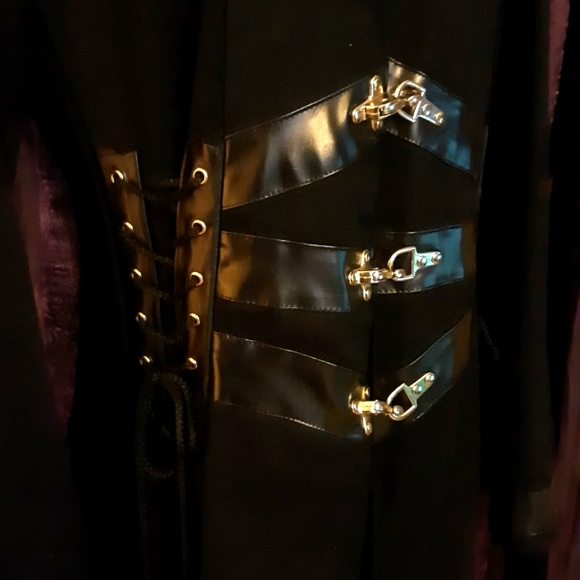 Red Balls on Fire Tripp NYC Buckle Trench  Corset Pleather Halloween Hellraiser - Picture 5 of 10